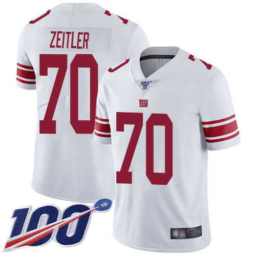 Men New York Giants 70 Kevin Zeitler White Vapor Untouchable Limited Player 100th Season Football NFL Jersey